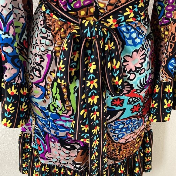 BETSY JOHNSON | Boho 🌸 multicolor Angel Wing Bell Sleeve Mini Dress size 8 - Picture 7 of 14
